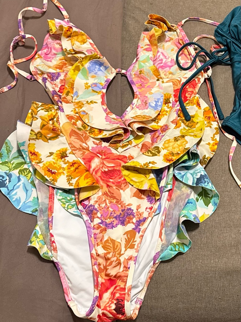 Floral Ruffle One-Piece Swimsuit - Multicolor